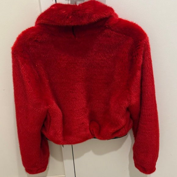Ainea Red Faux Fur Cropped Jacket - IT 36 / US XXS - Picture 5 of 5